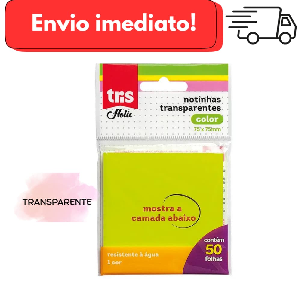 Notas Autoadesivas Transparente Holic Pop – Polybag c/1 bloco x 50 folhas – Tris