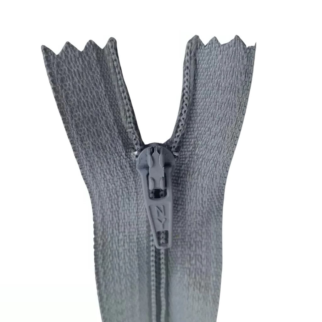 Ziper cinza  Fixo  com Nylon com 12cm