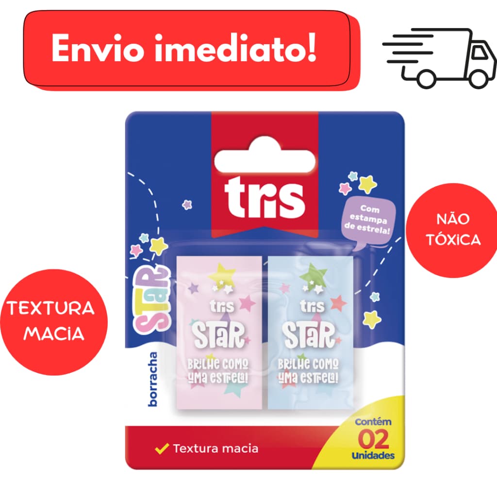 Borracha Star – Cores Sortidas – Cartela c/2 unidades – Tris
