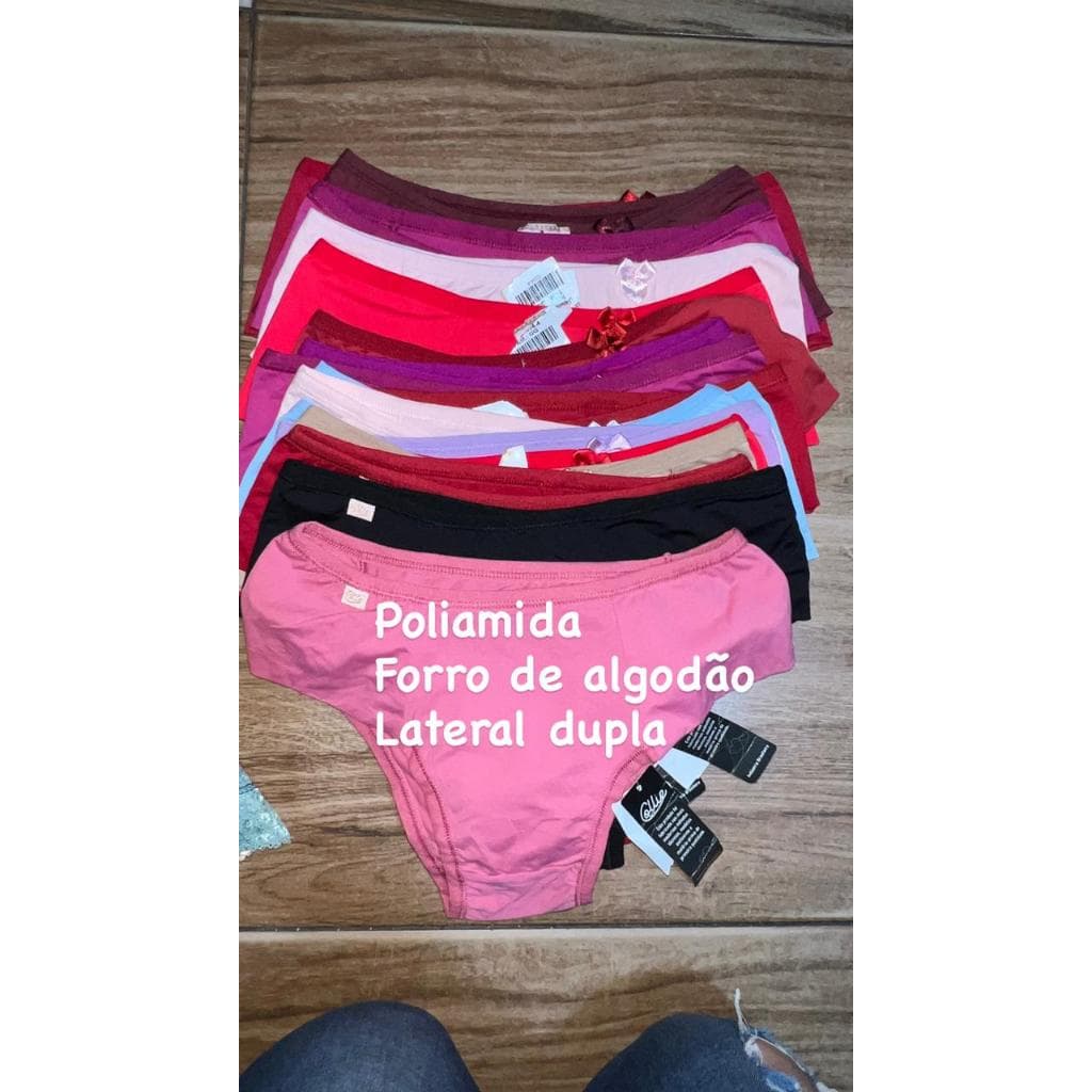 kit 5 calcinhas DE POLIAMIDA cós alto, lateral dupla forro de algodão.Muito confortável!