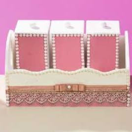 Kit Higine Cestinha 4 Peças MDF Modelo Renda Liso Variados