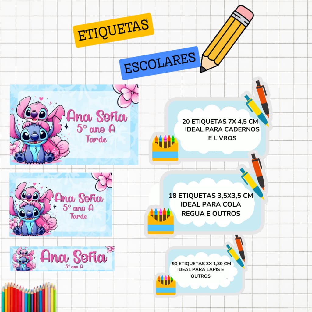 kit 118 Etiquetas Escolares Personalizadas com Nome e no Tema que desejarem, Materila Escolar, Etiquetas Infantil