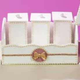 Kit Higine Cestinha 4 Peças MDF Modelo Laçinho Rosa e Branco