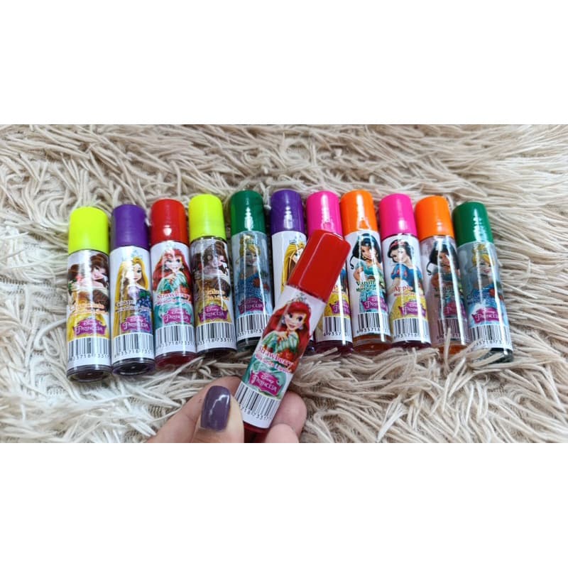 Kit 12 Brilhos Princesas Aroma de Frutas – Gloss Infantil Colorido, Cheiroso e Hidratante para Lábios Suave e Delicioso