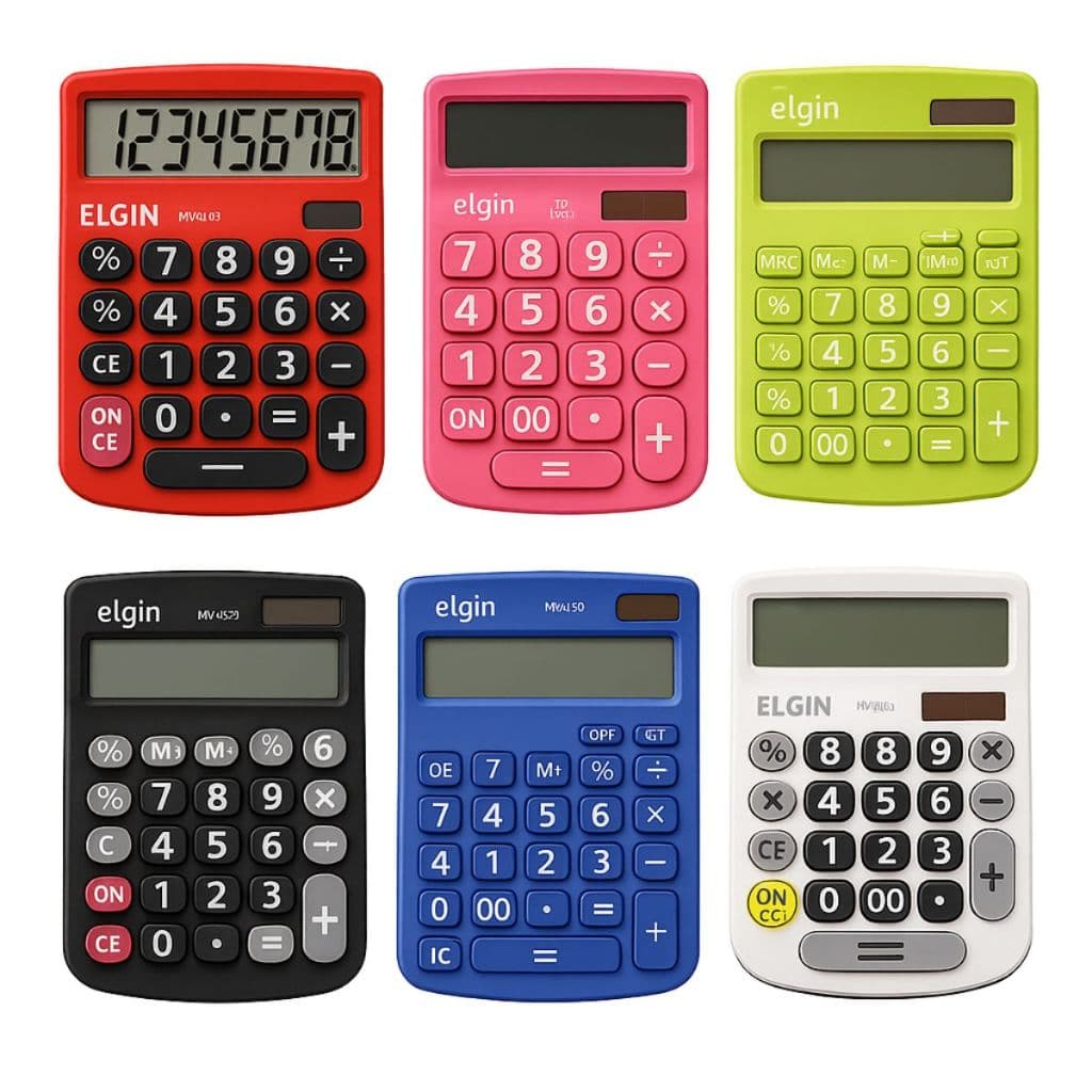 Calculadora de Mesa Elgin 12 Dígitos – Display LCD Extra Grande, Solar e Bateria, Disponível em Várias Cores