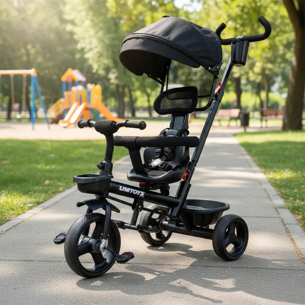 🚲 Triciclo Infantil Com Empurrador Confort Preto – Passeios Seguros e Divertidos!