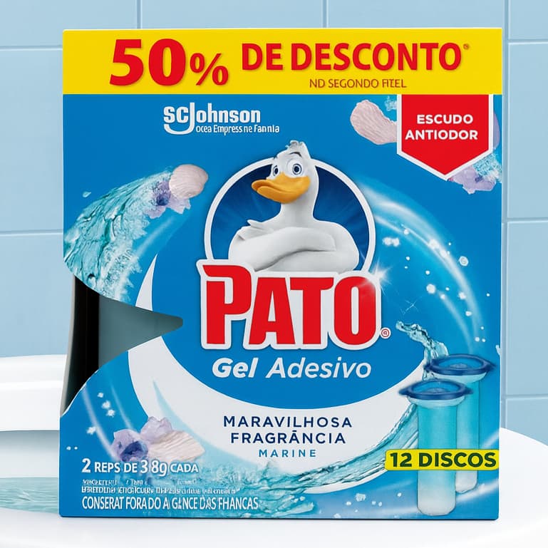 Desodorizador Sanitário Pato Gel Adesivo Refil Fragrância Marine 6 12 Discos Limpa Perfuma Antiodor