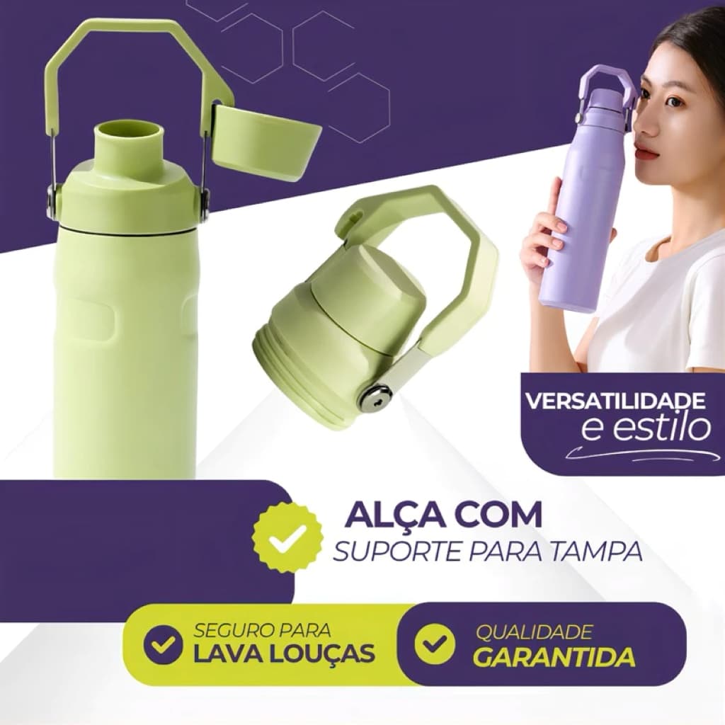Garrafa Termica Inox 500ml com Trava Squeeze Mantem Bebida Gelada ou Quente para Academia Trabalho Camping