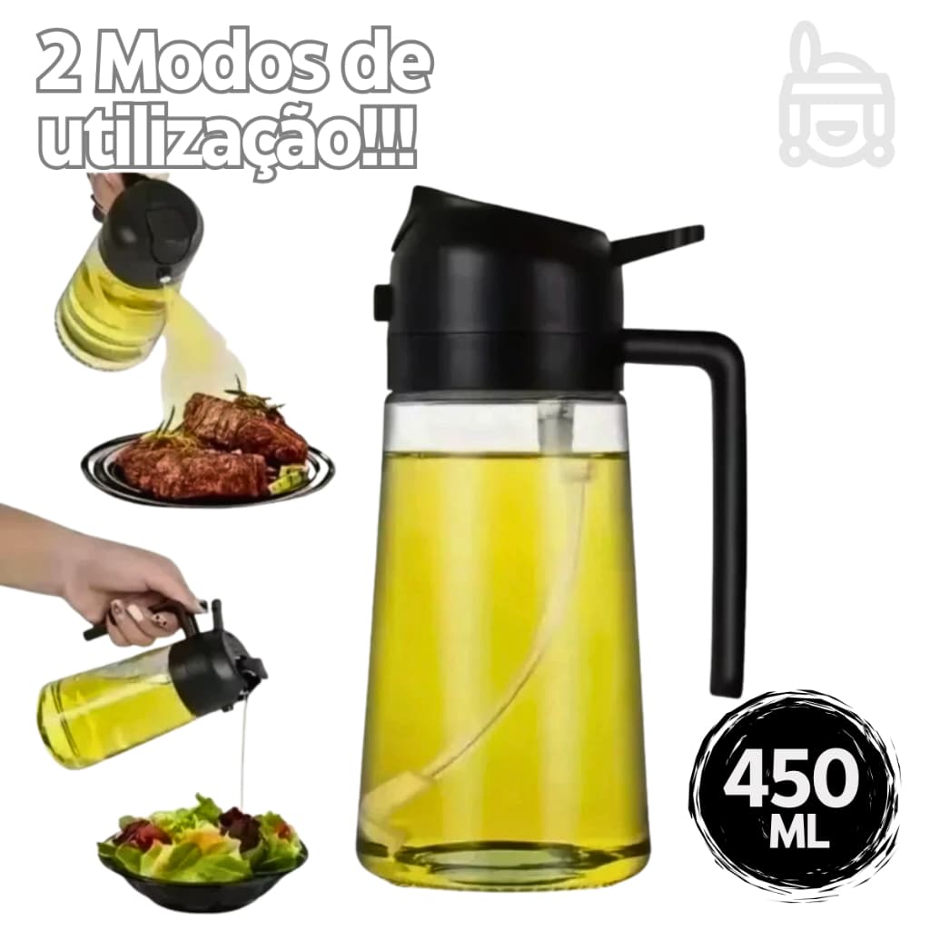Porta Azeite Vinagre Spray Borrifador e Dosador Vidro 450 ml Azeiteiro Galheteiro