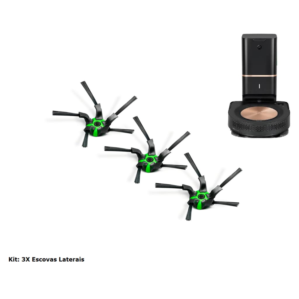 Kit Com 3 Escovas Laterais Giratórias para Roomba série S