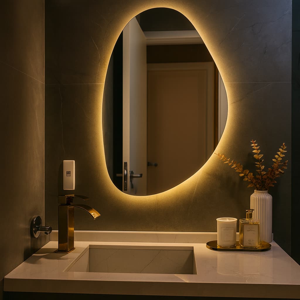 Espelho Decorativo Orgânico de Parede 80x50cm com LED Quente e Frio - (  Envio Imediato )
