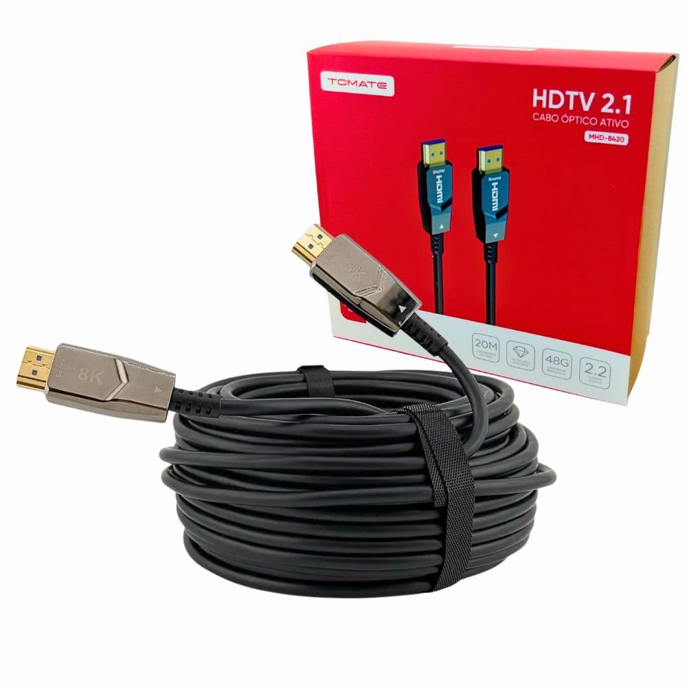 Cabo HDMI 2.1 20 Metros Fibra Óptica 8K Ultra HD Tomate
