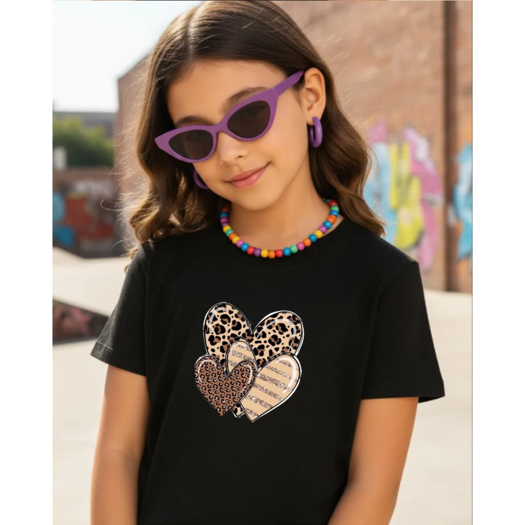 Camiseta Infantil Menina Estampa Corações Algodão Premium 2 ao 14