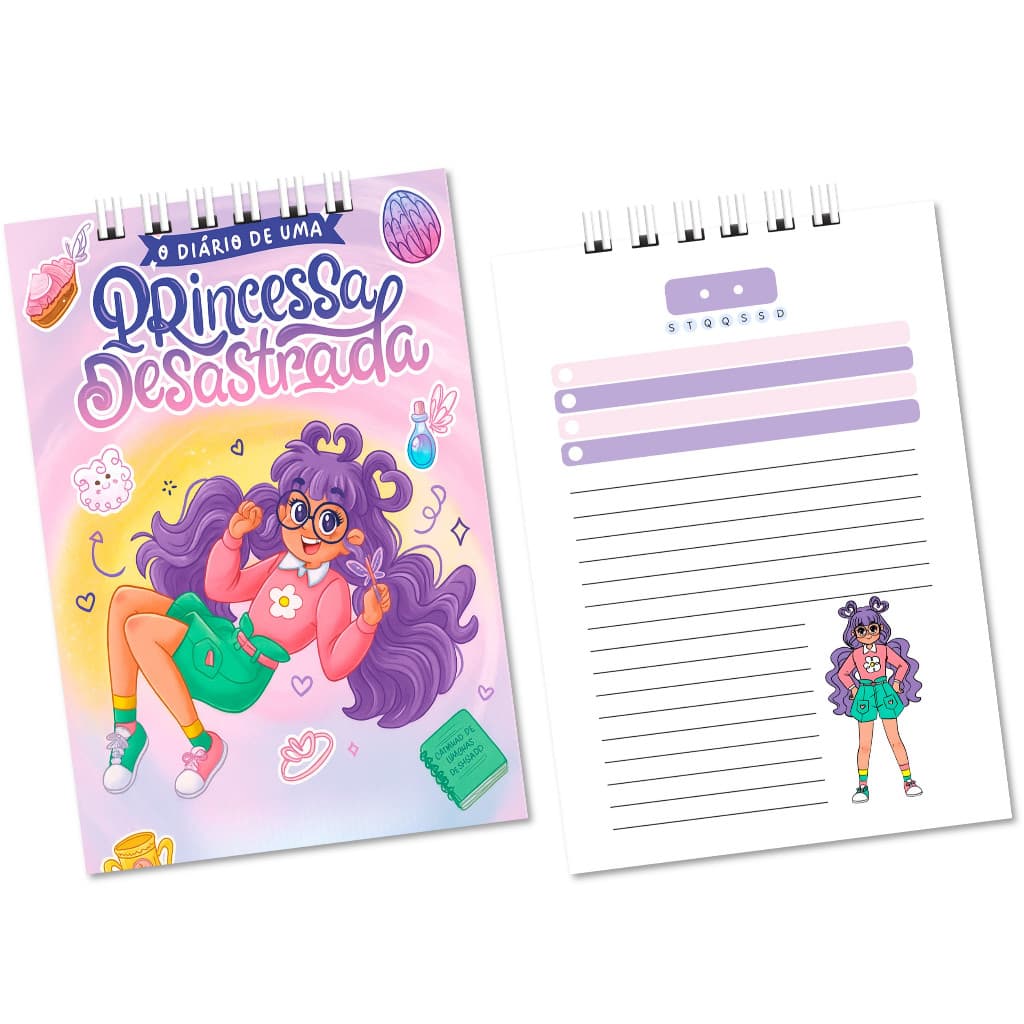 Bloco de Notas A6 11x16cm Capa Dura Princesa Desastrada Diário Fofo Bloco de Anotações Papelaria Fofa