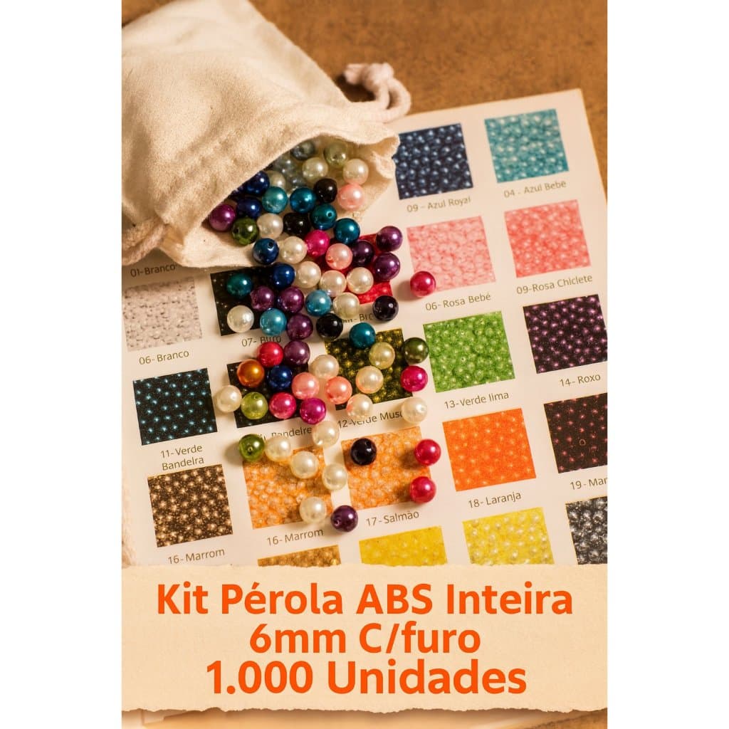 Kit Pérola ABS Inteira 6mm com Furo – 1.000 Unidades Cores Variadas para Artesanato, Pulseiras e Bijuterias