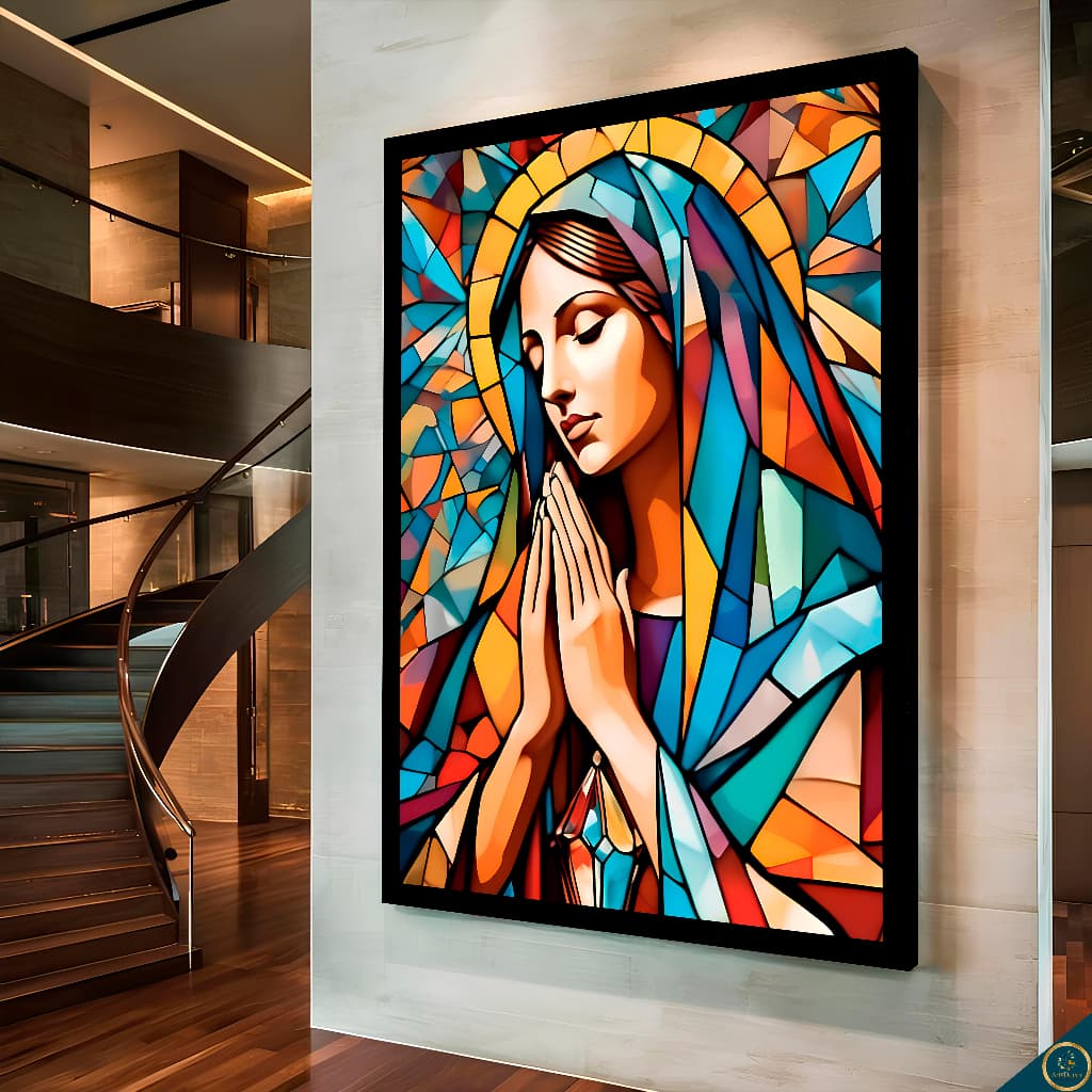 Quadro 1 Peça Decorativo Nossa Senhora Aparecida Orando Mosaico Abstrato Colorido Sala Quarto Hall