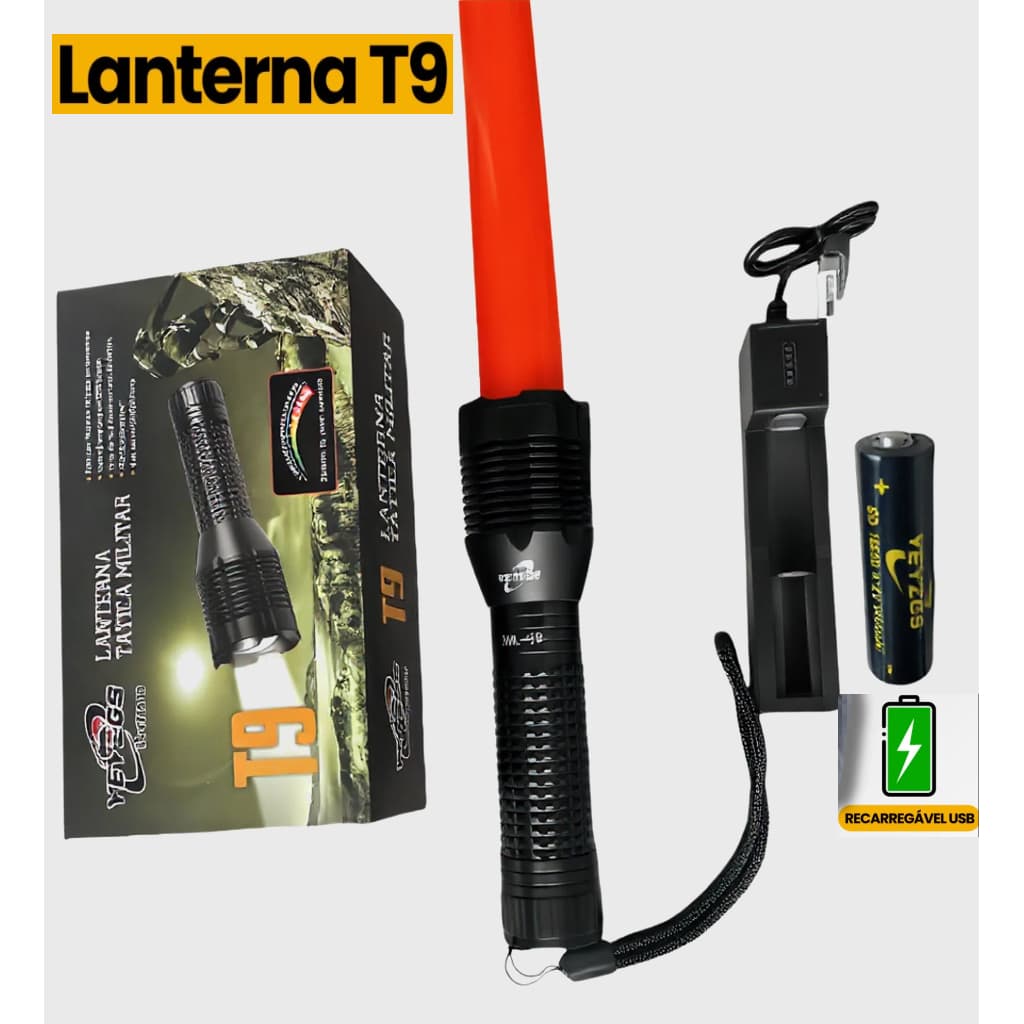 Lanterna Super Potente T9 P50 Tática Mais Forte Do Mundo Potente Pesca Camping Segurança Vigilante