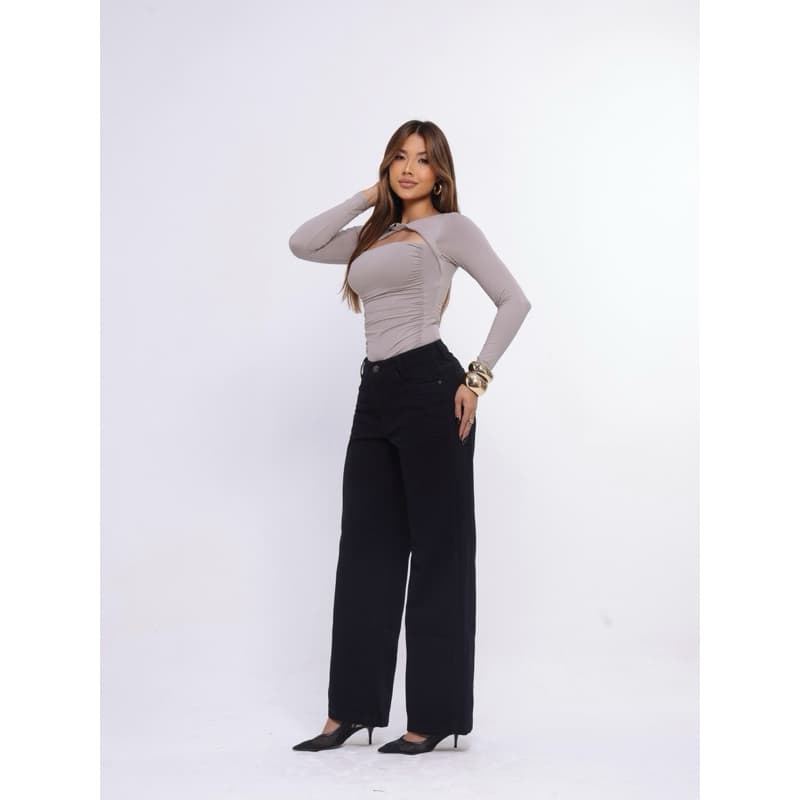 Calça Feminina Wide Leg Preta Calça Jeans Feminina Winde Leg 100% algodão E Cintura Alta Cos Alto