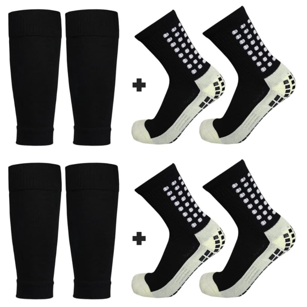 Kit 2 Pares Meias Esportiva Antiderrapante + 2 Pares Meião Canelito Futebol