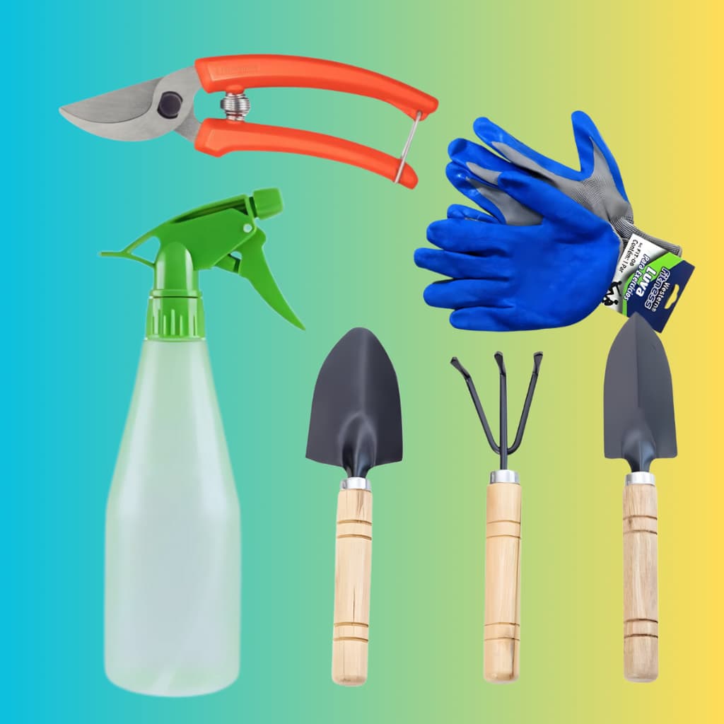 Kit Jardinagem Completo 6 Peças Ferramentas Horta Tesoura Pulverizador e Luvas