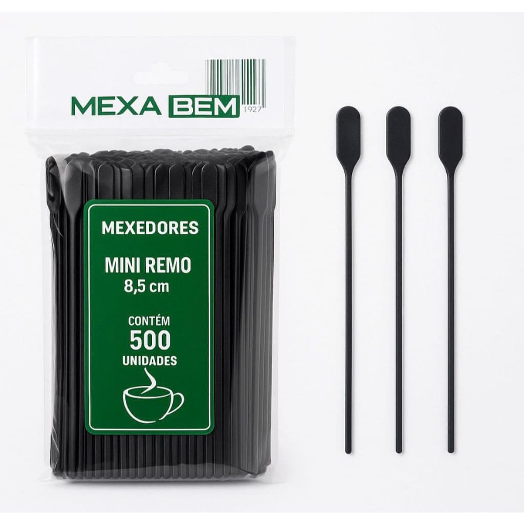KIT 1.000 Unidades Mexedor de Café Mexa Bem Preto 8,5cm 2 pacotes com 500UNIDADES Palheta Plástica