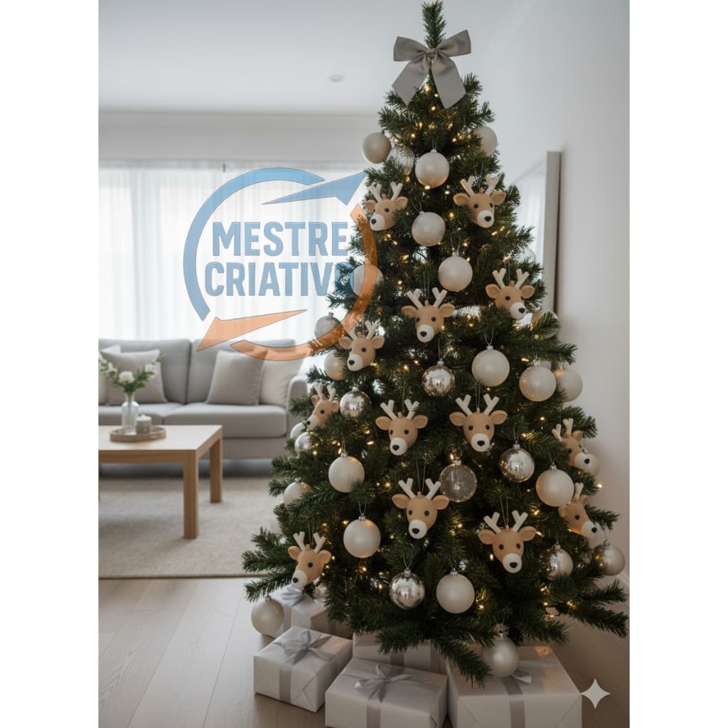 Cabeça de Rena - Enfeite de Natal - Decoração Natalina - Pendurar na Árvore - 8cm - Kit com 3