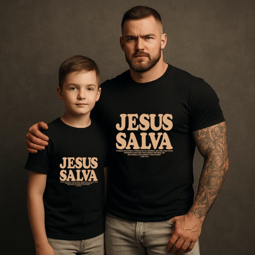 Camiseta T-Shirt Tal Pai Tal Filho Básica Verão Moda Cristã Estampa Jesus Salva Premium Streetwear
