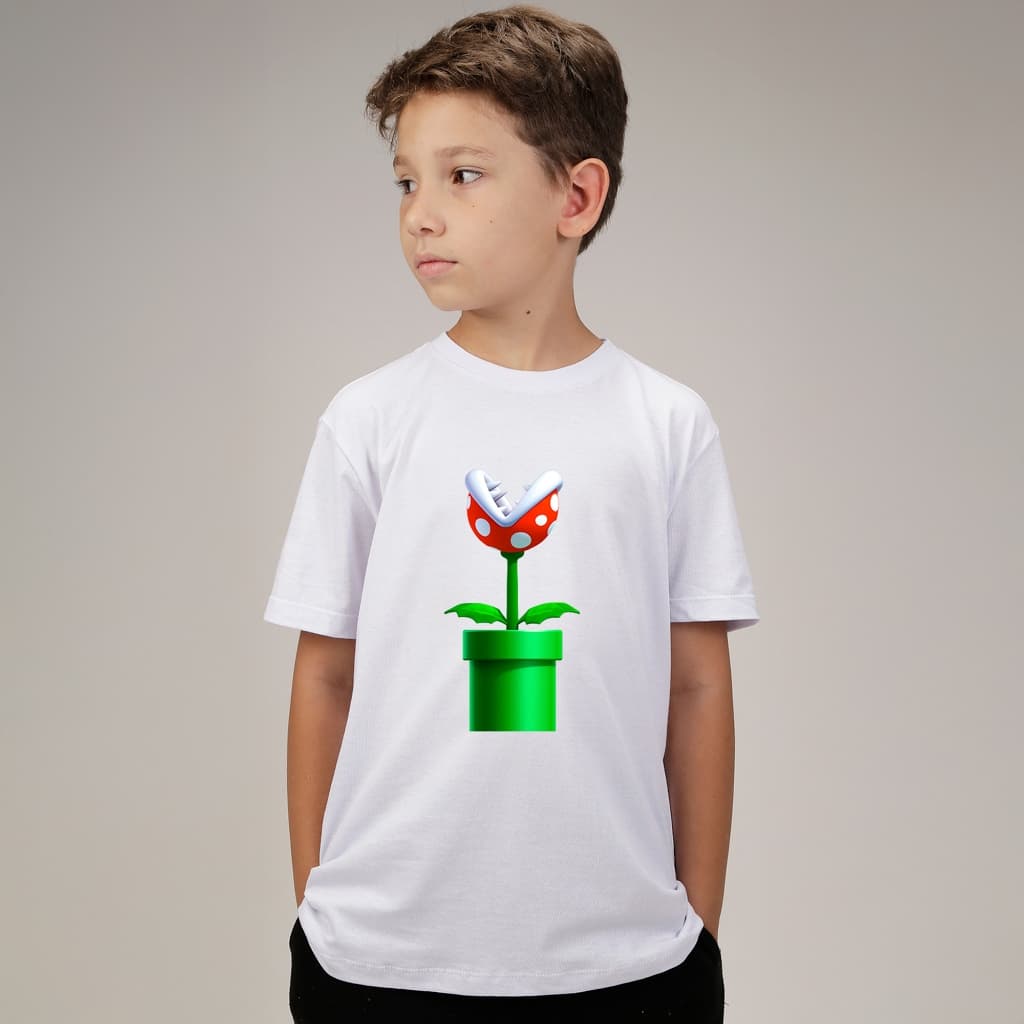 Camiseta Infantil Blusa Super Mario Bros Estampa Cogumelo