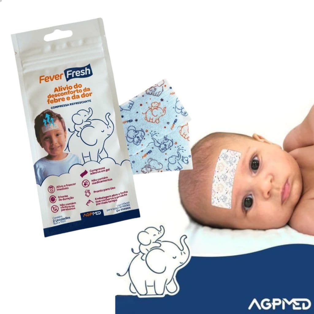 2 unidades Fever Fresh Compressa Refrescante para Alívio da Febre e dor Agpmed Duração 8 horas