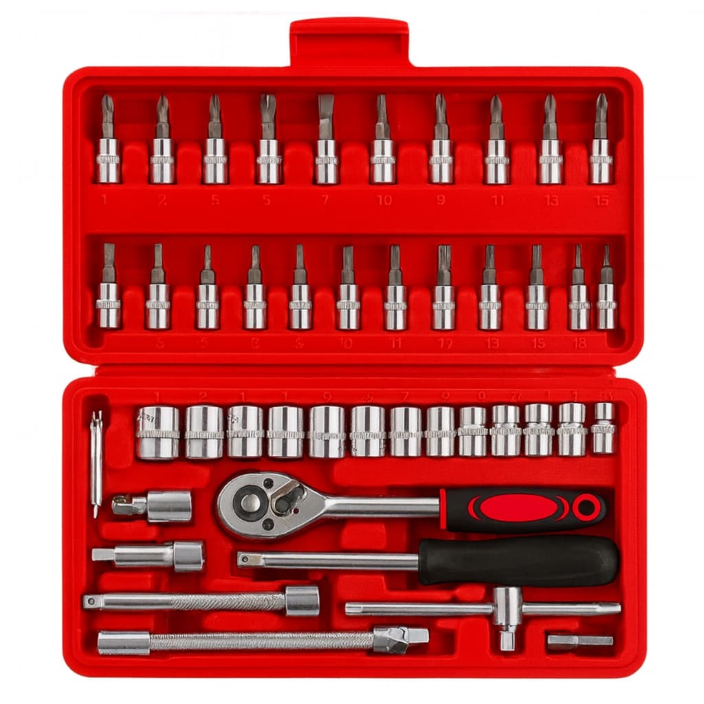 Kit De Ferramentas 46 Peças Jogo De Soquetes Chave Catraca Reversível Com Maleta Jogo De Ferramentas Completo