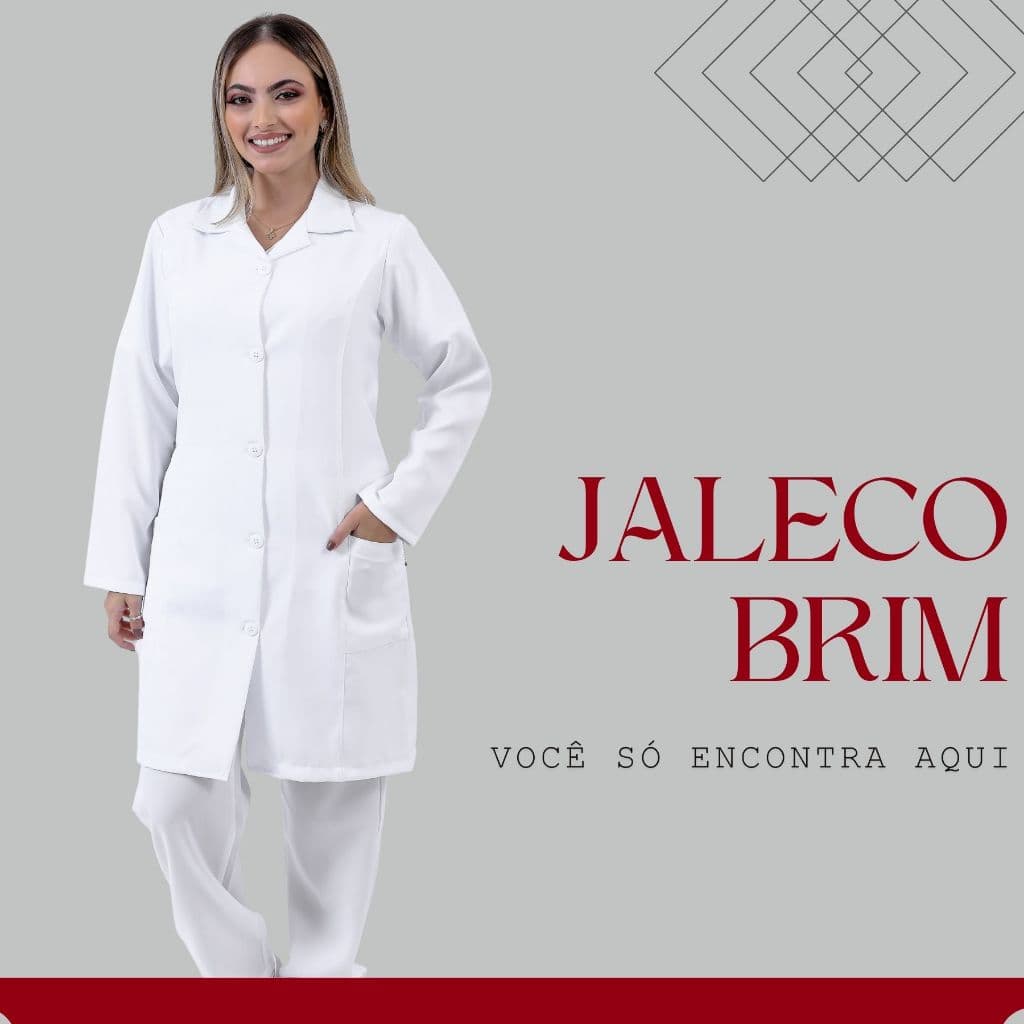 Jaleco Feminino Brim Manga  -  Bordado Grátis - Profissionais