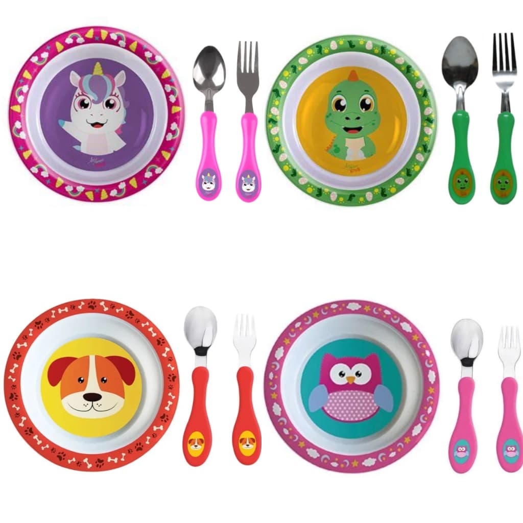 Kit Refeição Infantil Melamina Melhores Amigos Tigela + Talheres