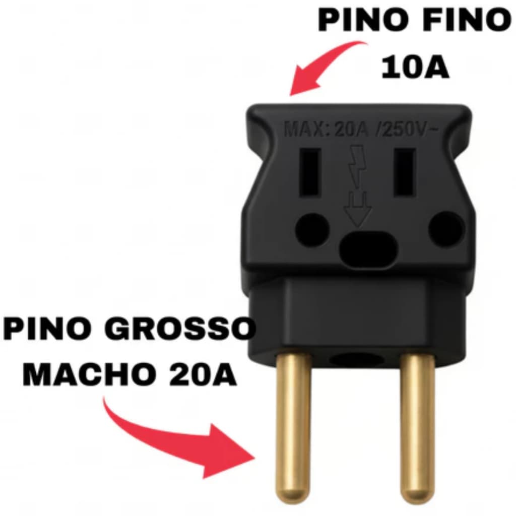 Adaptador Pino Macho 20 Amperes Tomada 20A Reforçado Bivolt Resistente Dif