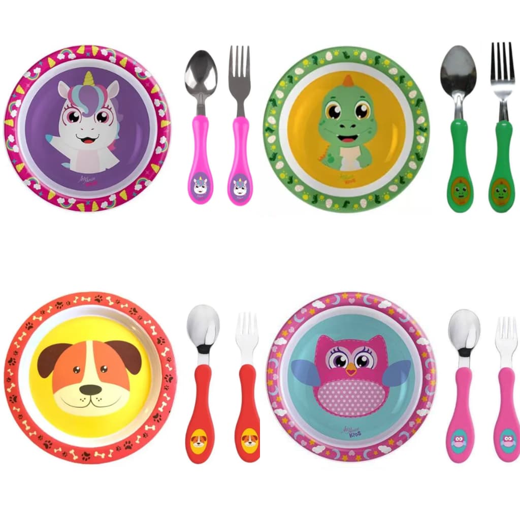 Kit Refeição Alimentação Infantil Prato Raso e Talheres Melhores Amigos