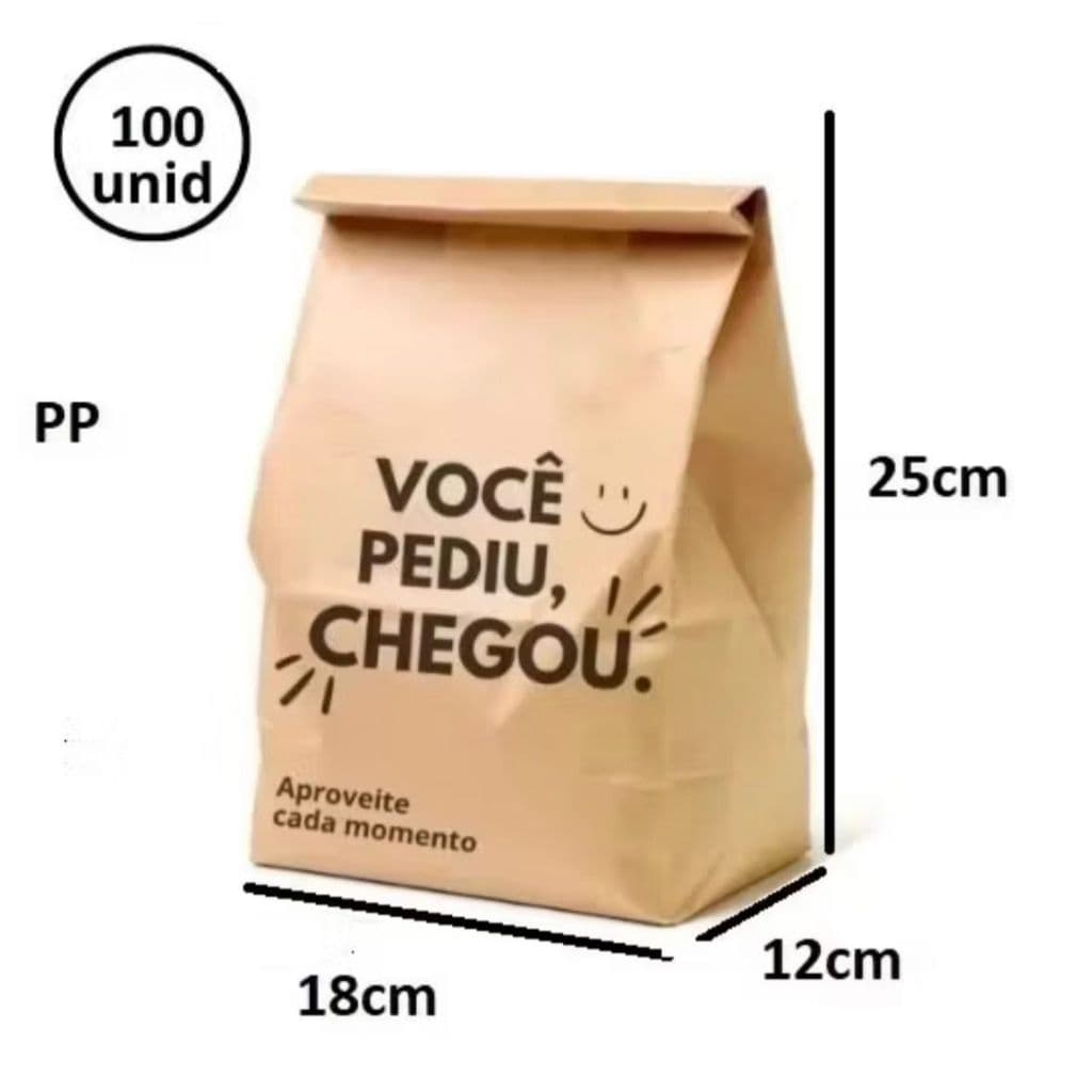 SACO DELIVERY KRAFT VOCÊ PEDIU CHEGOU TAM PP/P/M/G/GG - REFORÇADO 100 UNIDADES