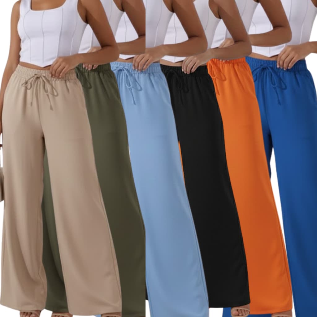 Kit 3 Calça Pantalona Feminina com elastico na cintura Wide Leg Tendência