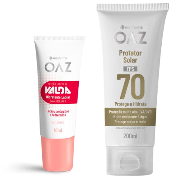 Kit OAZ Eurofarma – Protetor Solar FPS 70/60/50 (200ml) + Hidratante Labial Valda Morango – Proteção