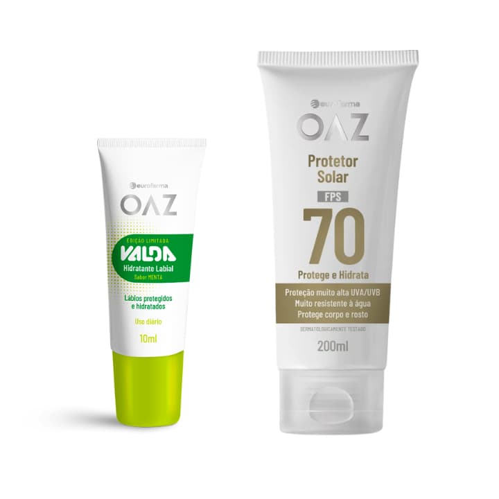 Kit OAZ Eurofarma – Protetor Solar FPS 70/60/50 (200ml) + Hidratante Labial Valda Menta – Proteção