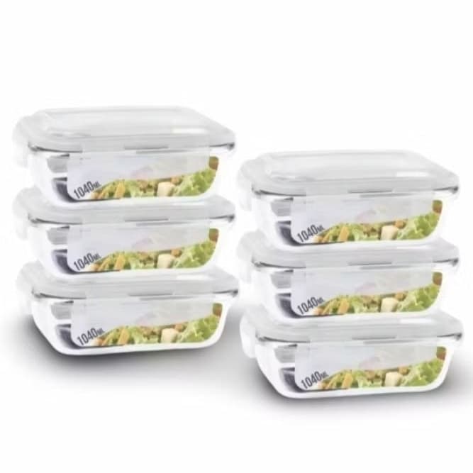 Potes Herméticos de Vidro 1,04L Kit com 6 Unidades
