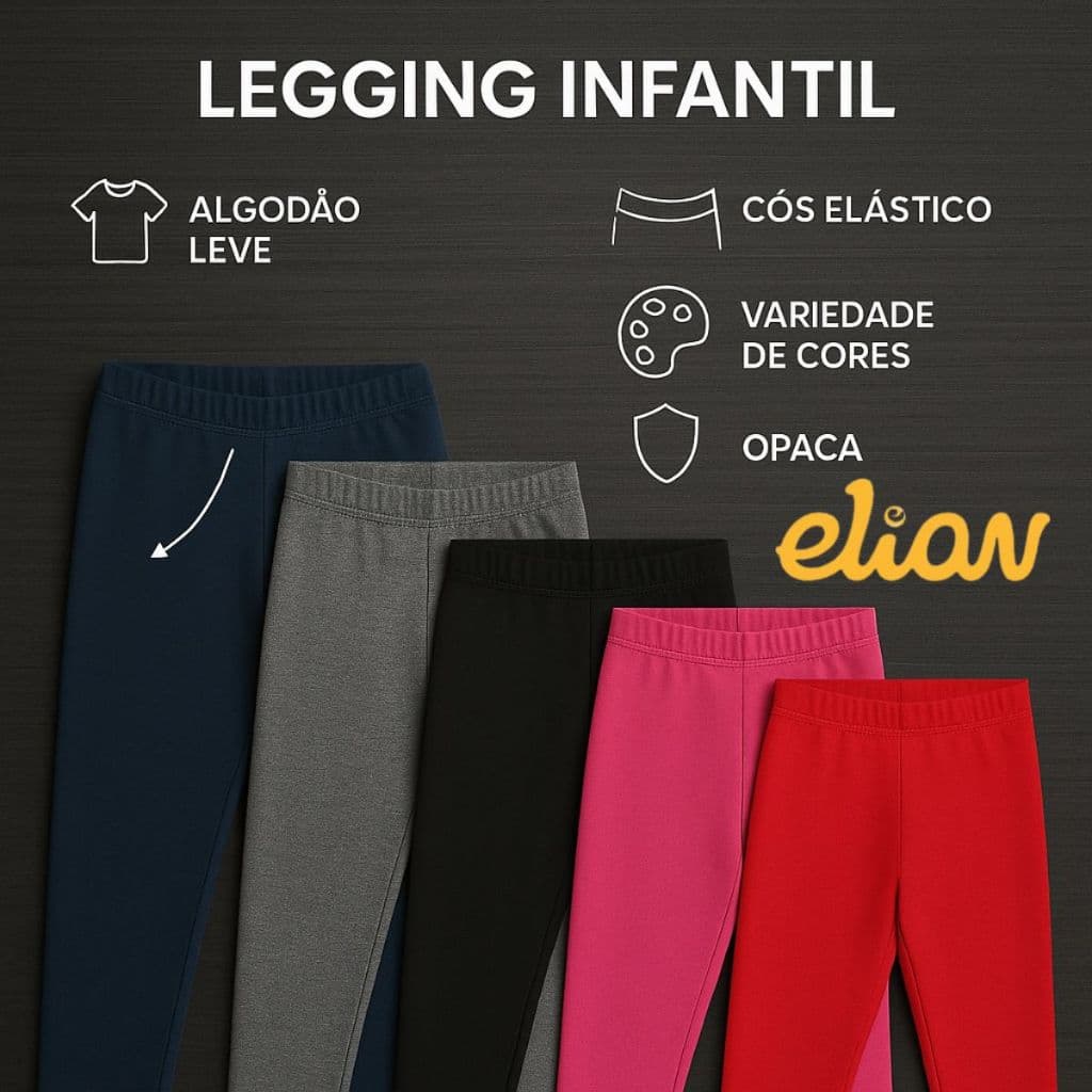 Calça legging Cotton Infantil Menina Legging Básica Elian