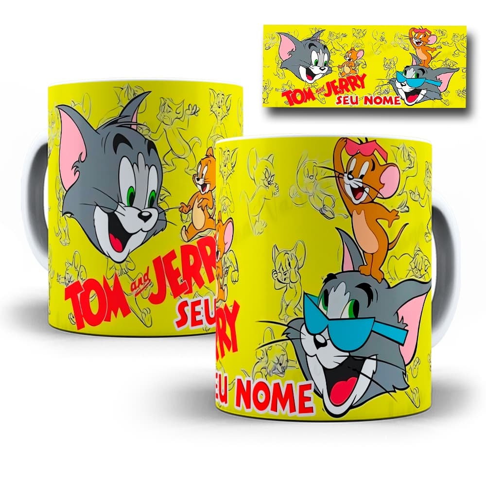Caneca Tom E Jerry Personalizada Com Nome - Xícara Divertida 325ML Cerâmica