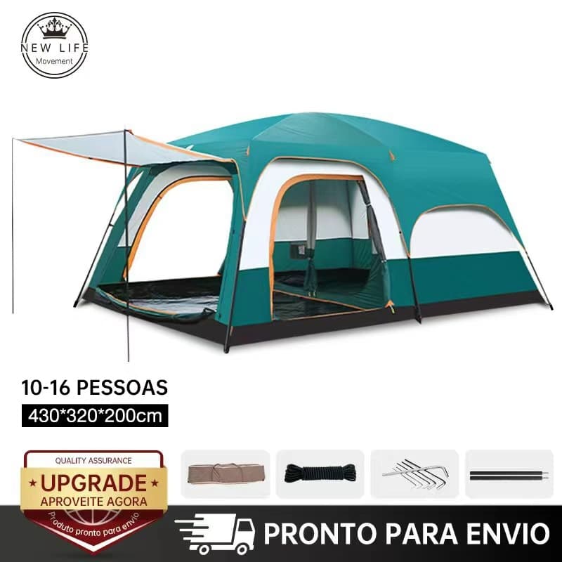Barraca Camping Acampamento Luxe 10-16 Pessoas Tenda Familiar Grande Varanda 430x320x200cm