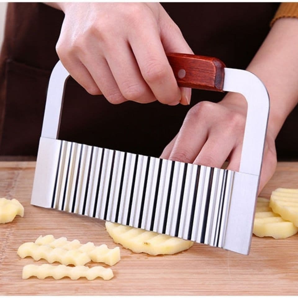 Cortador de Batata Ondulada em Aço Inox - Perfeito para Legumes e Chips, Prático para Cozinha