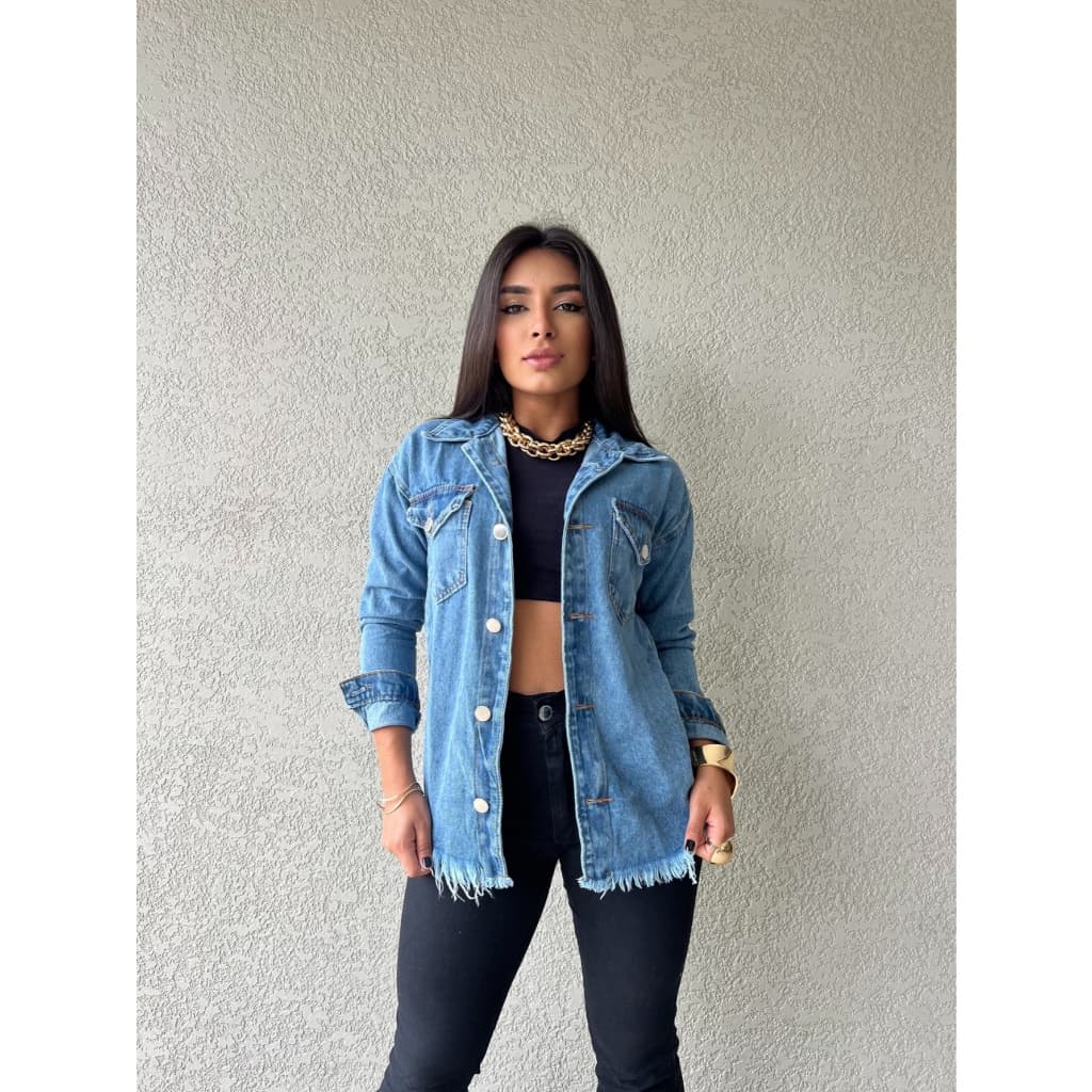 Anaoffice 8452 jaqueta jeans feminina casaco blusa casaco bulsas feminina de frio manga longa