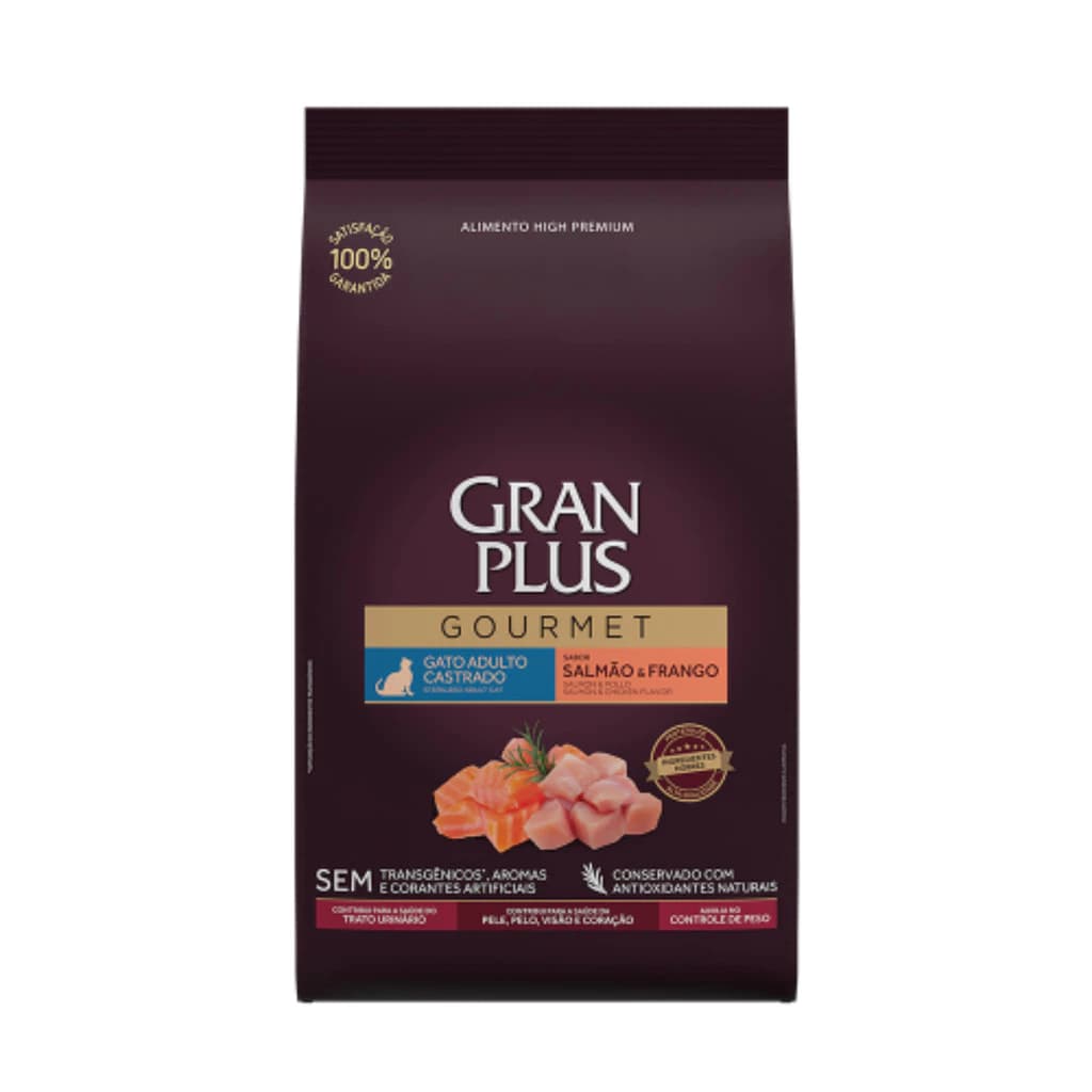 Ração GranPlus Gourmet Gatos Castrados Salmão e Frango 10,1kg