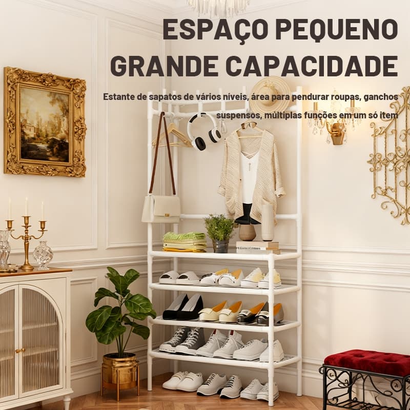 Arara 4Andares Multiuso c/ Sapateira, Cabideiro e Suporte p/ Roupas, Tênis e Closet Quarto