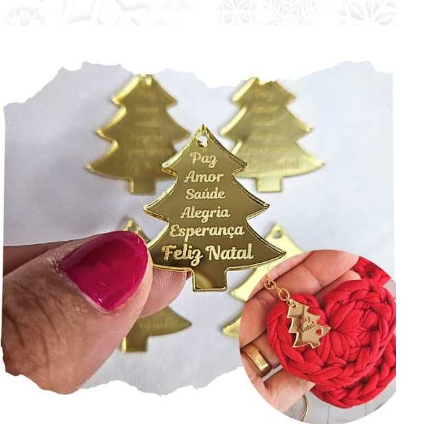 Tag Arvore de Natal em arilico espelhado dourado 3cm