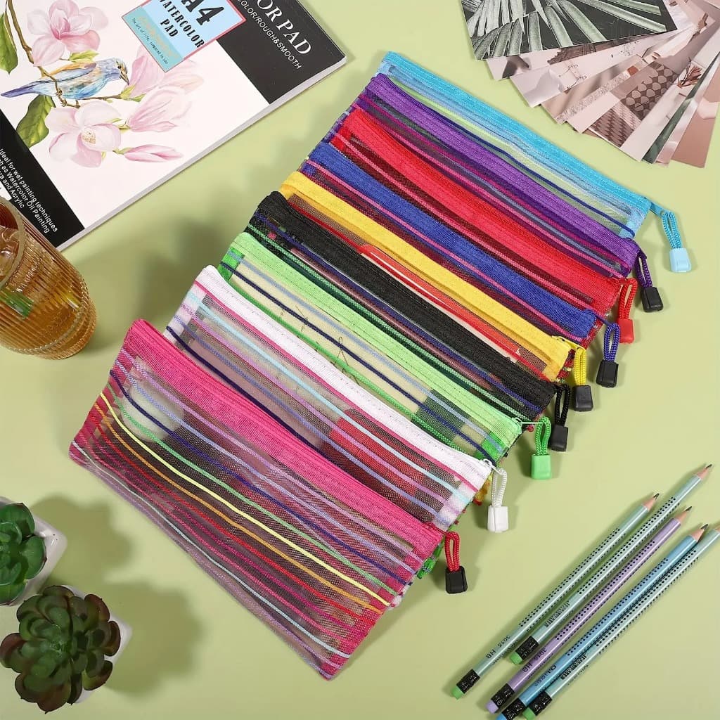 60 Unidades Estojo Multiuso Bolsinha Nylon Colorido Necessaire Promoção