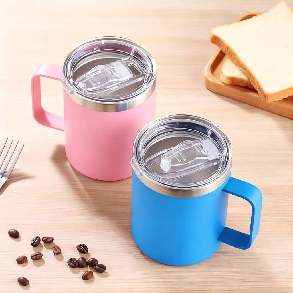 Caneca Térmica 360ml Café Isolada Aço Inoxidável Com Alça Viagem Vácuo Parede Dupla Com Tampa