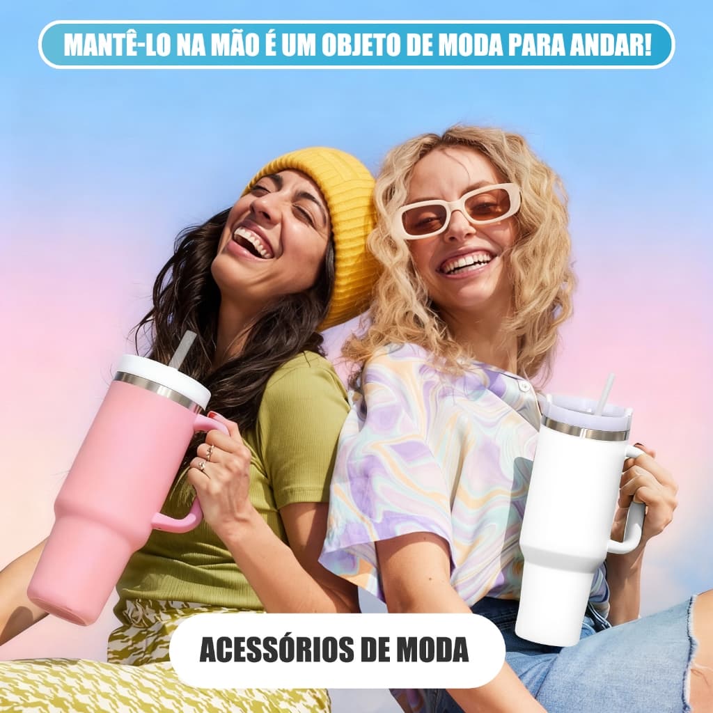 Copo Garrafa Térmica De Inox Tumbler 1200ml Parede Dupla tampa Canudo Premium